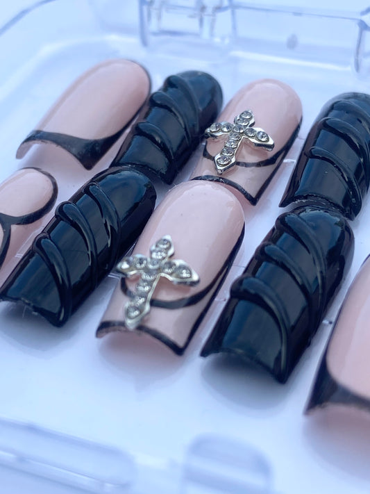 midnight cross press on nail set