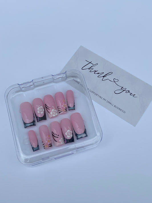 Black and pink french tip with zebra print