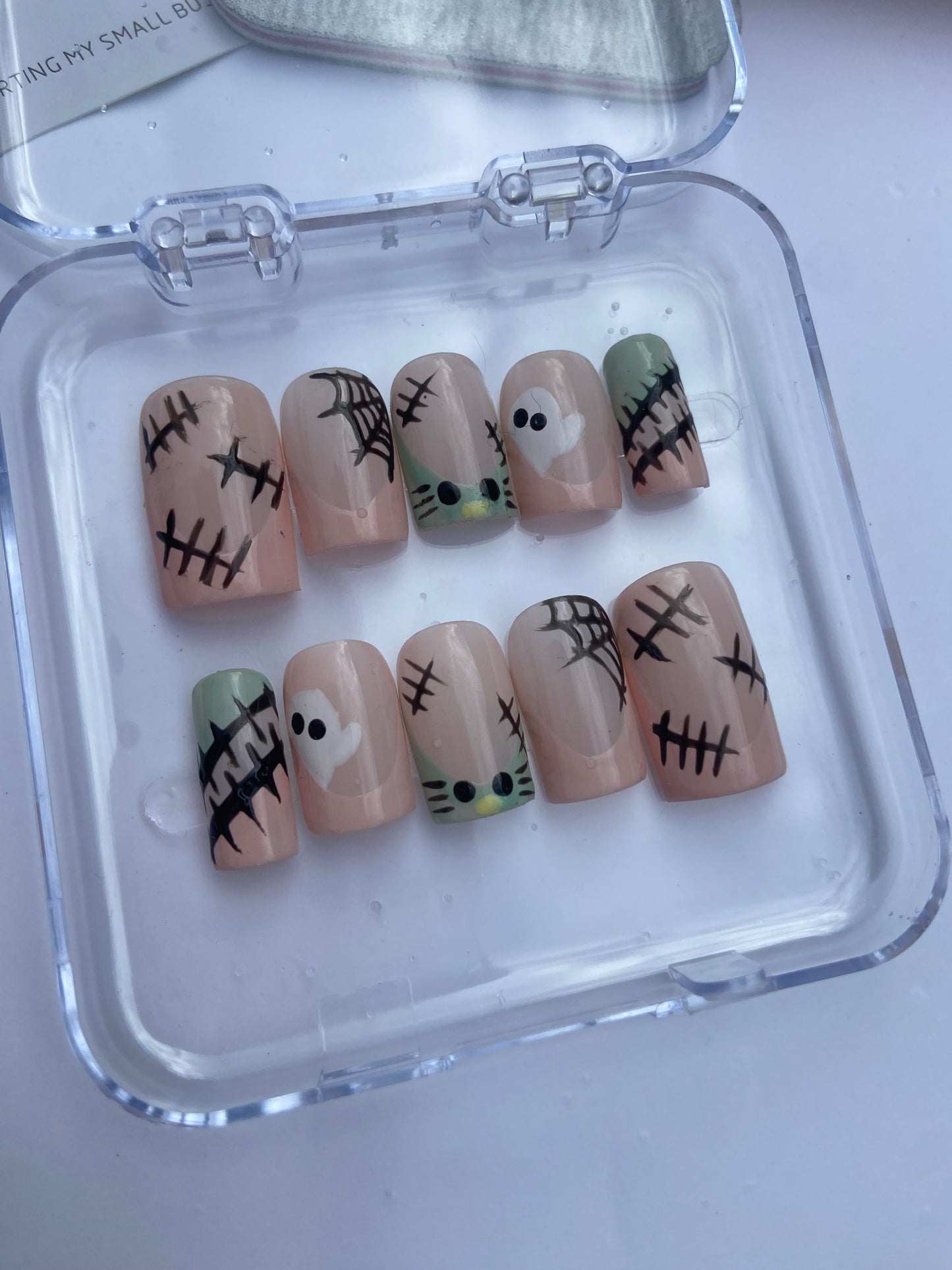 Spooky season nude pink press on nail set