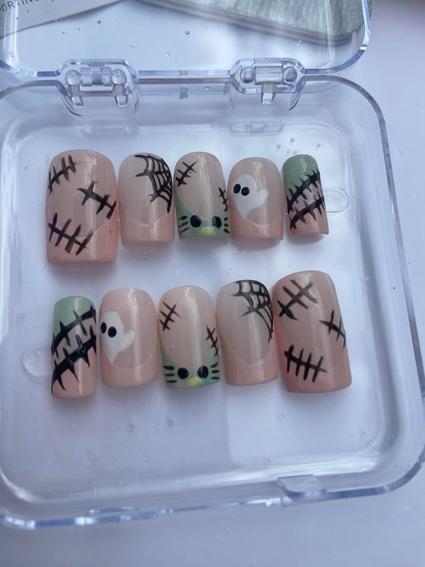 Spooky season nude pink press on nail set