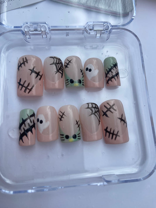 Spooky season nude pink press on nail set